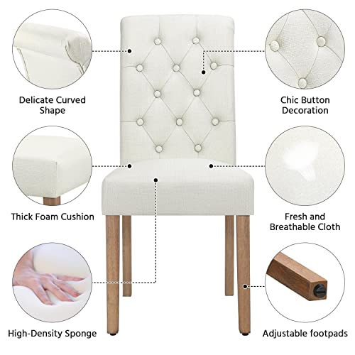 Yaheetech High Back Tufted Dining Chair Set, Beige