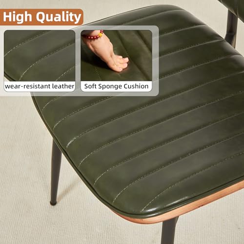 Mid Century Modern Retro Faux Leather Dining Chairs Set of 2 (Dark Green) - For Kitchen and Living Room