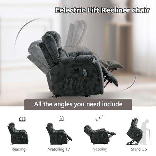 Power Lift Recliner with Massage and Heat for the Elderly - Green Grey