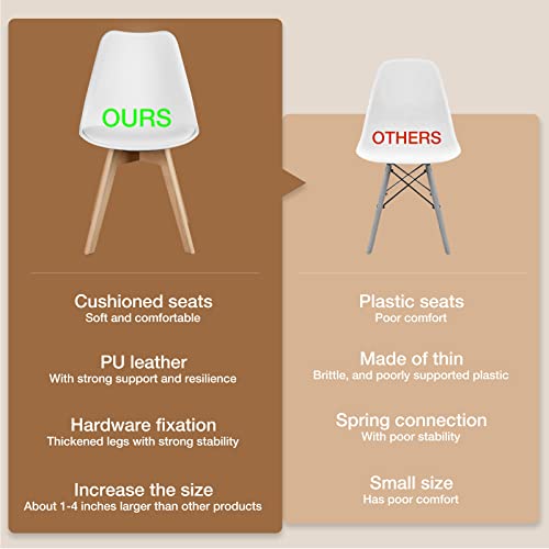 OLIXIS Mid-Century Modern White Dining Chair Set of 4 with Wood Legs and PU Leather