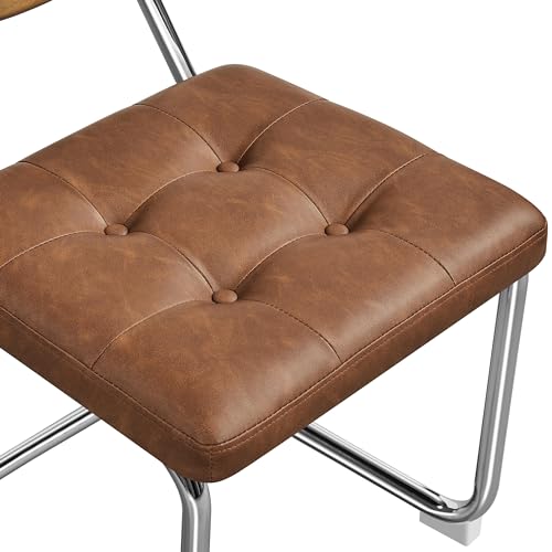 Mid Century Dining Chair Set with Rattan Back, Brown