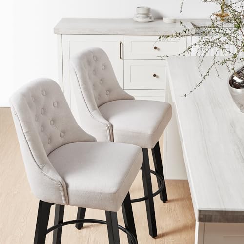 Beige Fabric Swivel Barstools, 26" Height, Kitchen Island Set of 2
