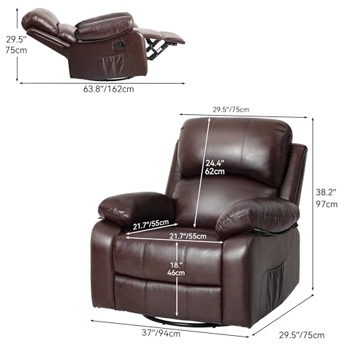 YITAHOME Brown Faux Leather Recliner with Heat, Massage, and Rocking Function