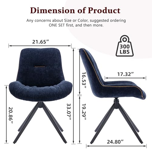 6-Piece Swivel Dining Chair Set, Mid Century Modern Kitchen Chairs with Upholstered Metal Base - Dark Blue