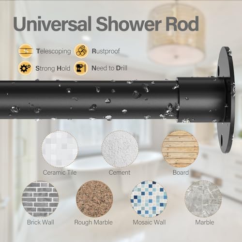 Adjustable L Shaped Corner Shower Curtain Rod for Bathroom - Black