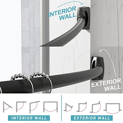 Adjustable Aluminum Curved Shower Curtain Rod for Bathroom and Bathtub, 43-72 Inches, Black