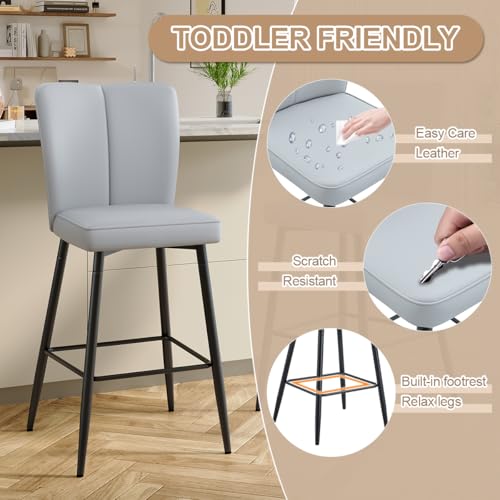 Grey Counter Height Bar Stools Set of 4, 27" Kitchen Island Stools with Back