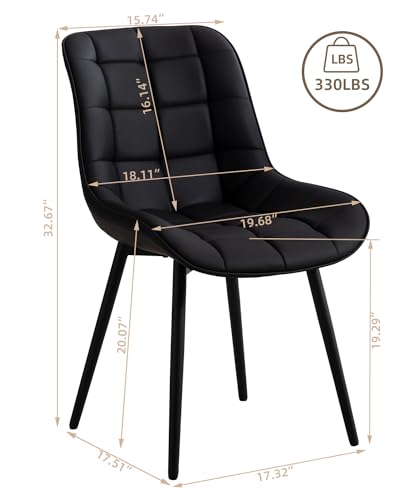 Modern Black Faux Leather Dining Chair Set of 2 for Kitchen