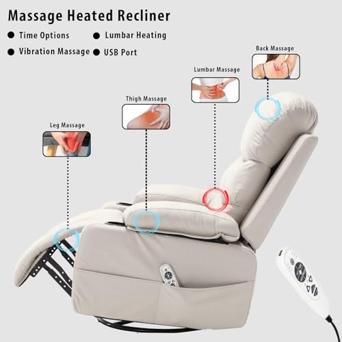 KCQ Electric Heated Recliner with Cup Holders, Beige