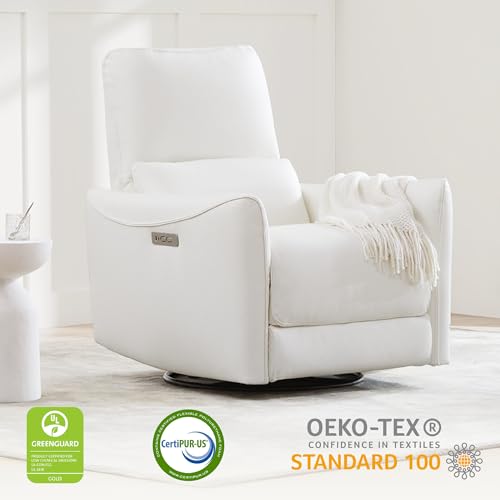 White Faux Leather Power Recliner Chair for Living Room and Nursery