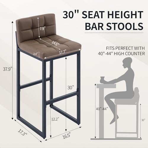 Modern Coffee Brown 30" Bar Stools with Back (3Pcs)