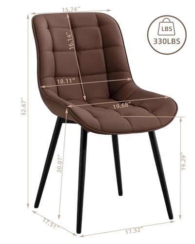 Mid Century Modern Set of 4 Brown Leather Dining Chairs with Metal Legs