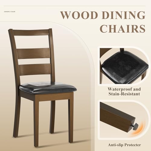 COLAMY PU Leather Dining Chair Set, Dark Brown High Back with Adjustable Footrests