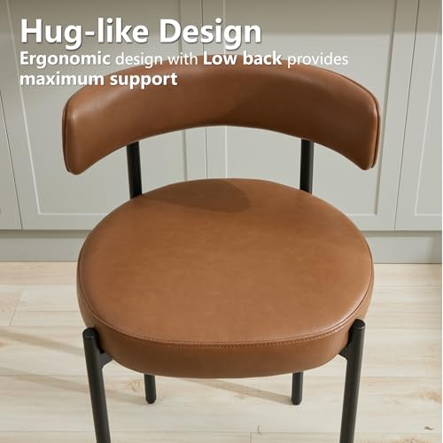 Mid Century Modern Faux Leather Dining Chairs Set of 4, Brown Barrel Backrest Kitchen Chairs