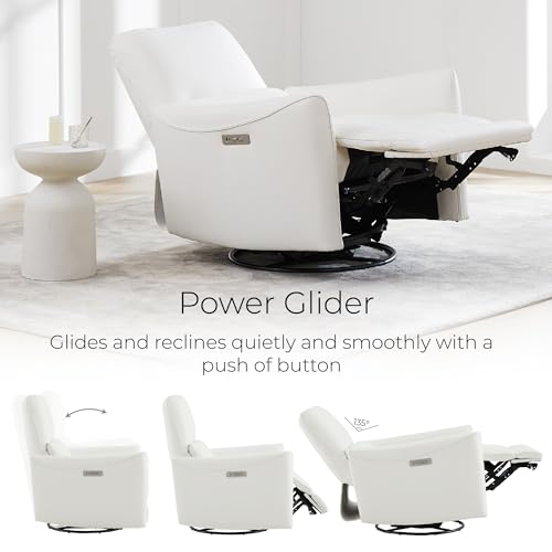 White Faux Leather Power Recliner Chair for Living Room and Nursery