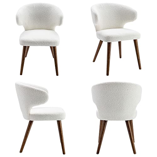 Modern White Upholstered Arm Chair Set, 2 Pieces, Wood Legs for Kitchen & Dining