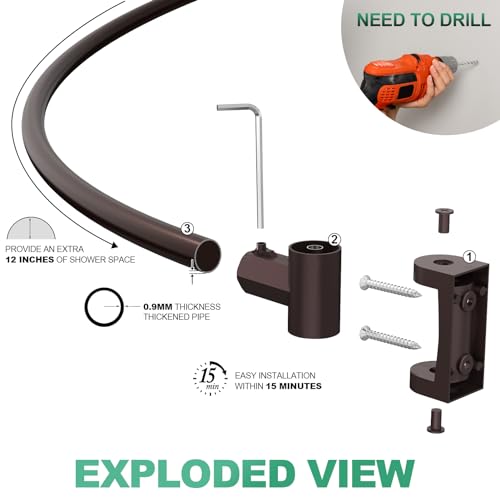 PrettyHome Curved & Adjustable Bronze Shower Curtain Rod (38-72") & Chrome Spring Tension Rod (29-74")
