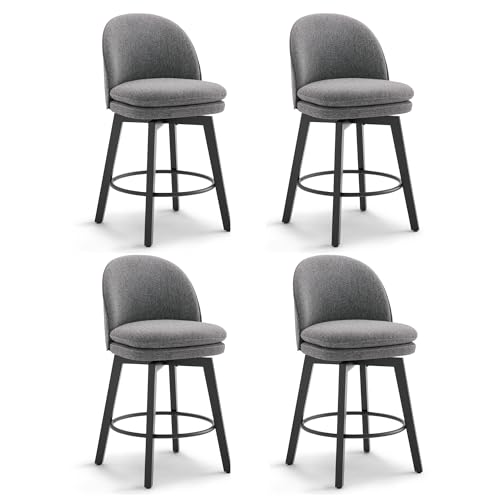 Dark Grey 26 Inch Upholstered Bar Stools with Back & Wood Legs, Set of 4 for Kitchen Island-Armless