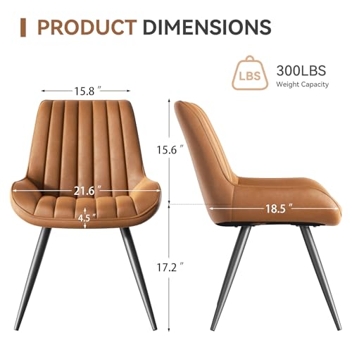 Modern Brown Upholstered Dining Chair Set, Thick Cushions, Metal Legs for Kitchen or Dining Room