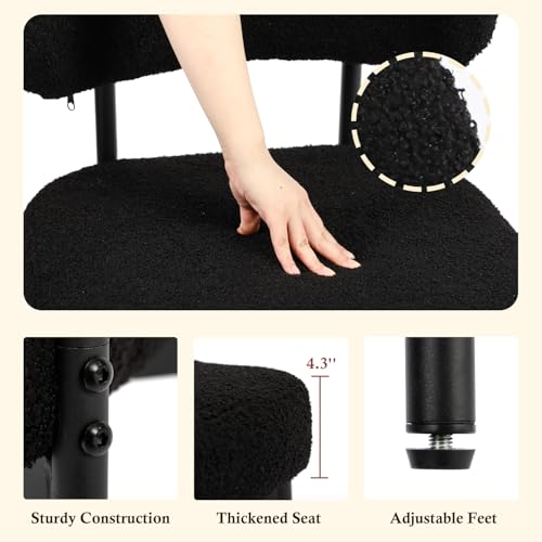 2-Piece Black Boucle Dining Chair Set with Metal Legs