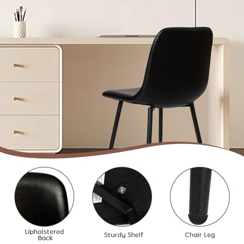 Four CangLong Dining Chairs in Black with Faux Leather Seat and Soft Backrest, Ideal for Living and Meeting Rooms