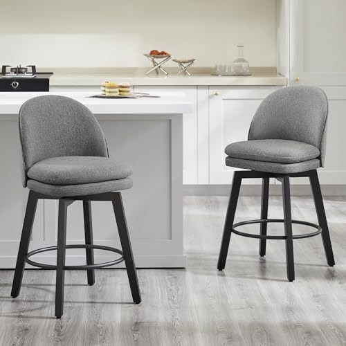 Dark Grey 26 Inch Upholstered Bar Stools with Back & Wood Legs, Set of 4 for Kitchen Island-Armless