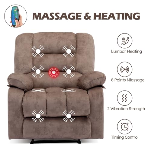 Phoenix Home Brown Manual Recliner with Massage, Heating & Side Pockets