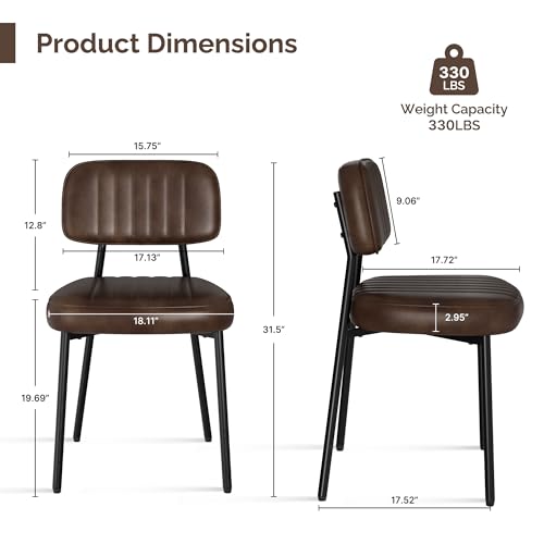 Modern Faux Leather Dining Chair Set, Thick Cushions, Metal Legs (Coffee)