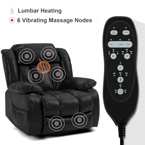 360° Swivel Leather Recliner Chair for Adults with Cup Holders