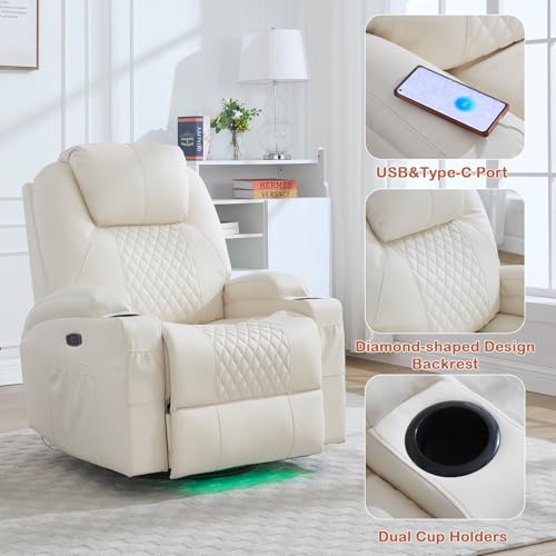 Beige 1-Seater Power Rocker Recliner with Heat & Massage