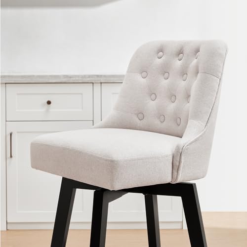Beige Fabric Swivel Barstools, 26" Height, Kitchen Island Set of 2