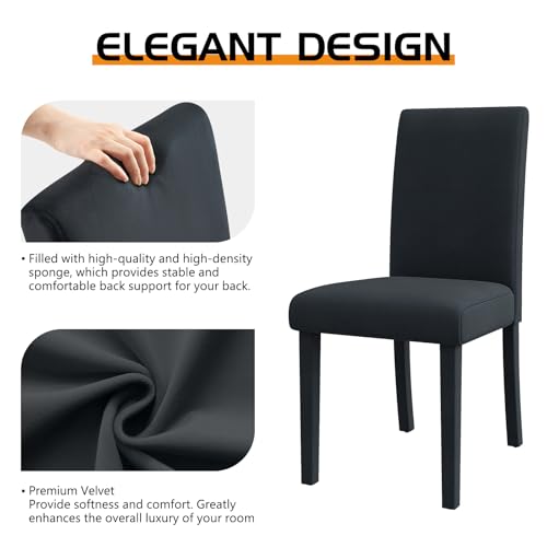 Set of 4 Velvet Upholstered Dining Chairs with Solid Wood Legs