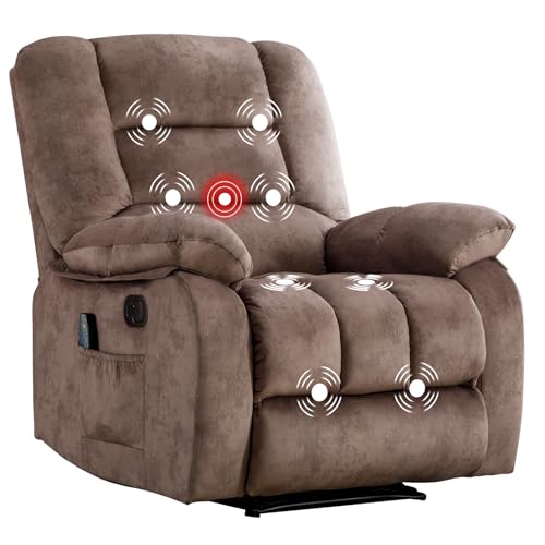 Phoenix Home Brown Manual Recliner with Massage, Heating & Side Pockets