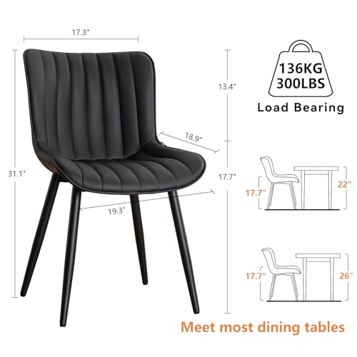 Set of 2 Black Upholstered Dining Chairs for Modern Kitchen and Dining Room