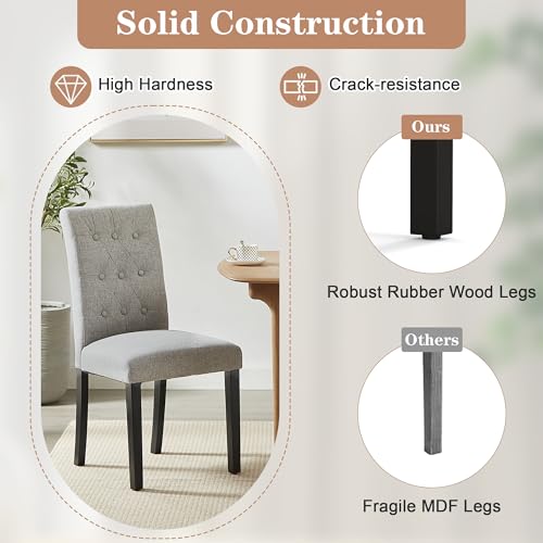 VECELO Grey Button Tufted Dining Chair Set, Padded Seat, Parsons Style Legs