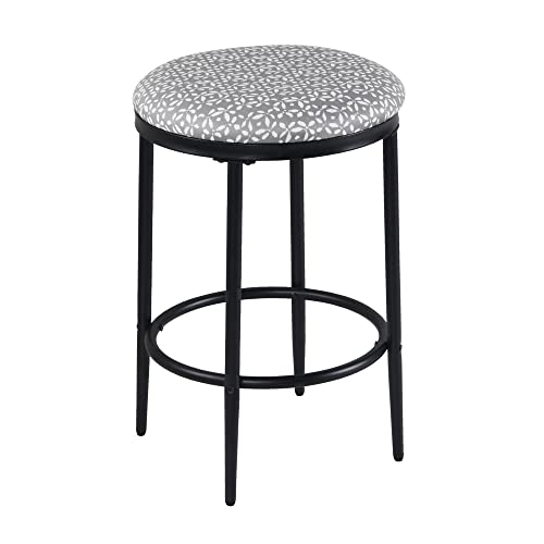 Light Grey Print Upholstered Metal Barstool for Dining, Kitchen & Living Room