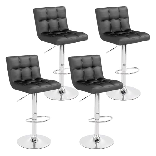 Modern Black PU Leather Bar Stool Set, Adjustable Swivel Chair, Backrest, Large Base for Kitchen Island