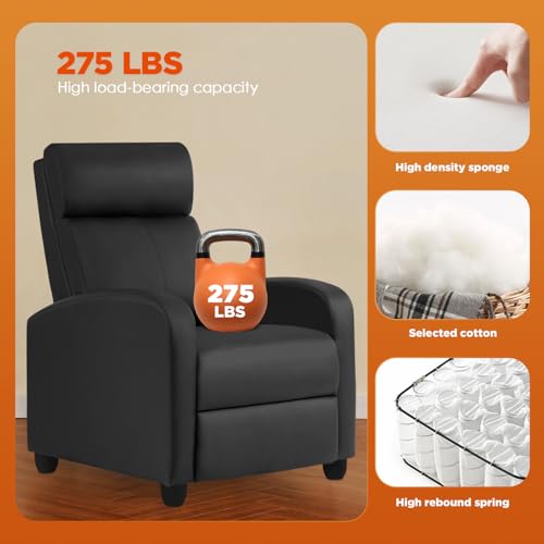Black Single Reclining Sofa for Living Room Home Theater