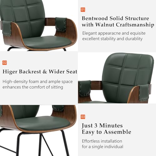 Mid Century Modern Dining Chairs with Cushioned Seat & High Back (Walnut Green)