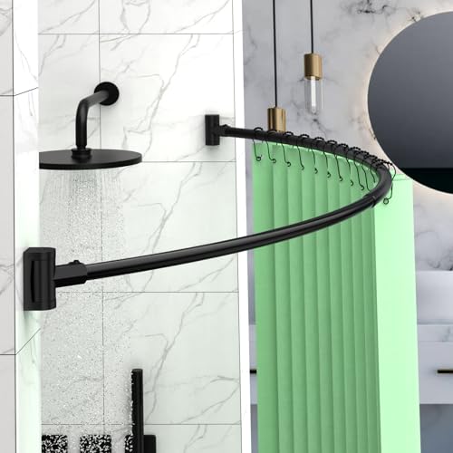 PrettyHome Adjustable Curved & Spring Shower Rods - Black and Chrome