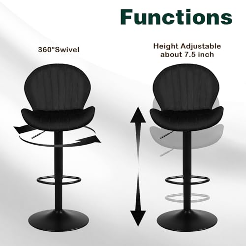 Set of 2 Modern Velvet Bar Stools for Kitchen Island, Black