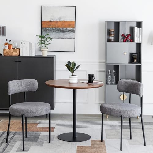 Set of 2 Gray Boucle Dining Chairs for Mid Century Modern Decor