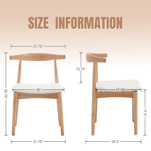 Mid Century Modern Natural Wood Dining Chair Set with Linen Cushions