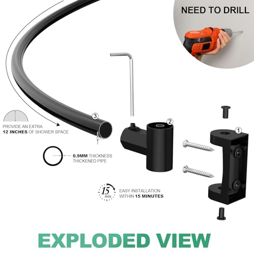 PrettyHome Adjustable Curved & Spring Shower Curtain Rods (Black/Chrome)