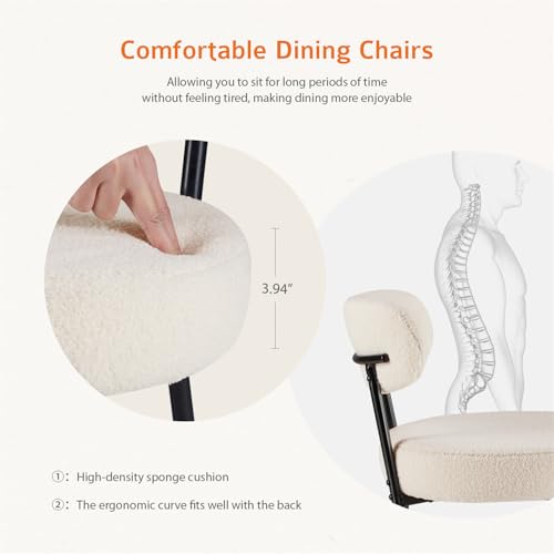 Mid Century Modern White Boucle Dining Chair Set of 2 with Curved Backrest & Metal Legs