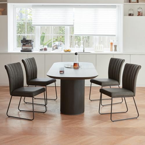 Vintage Textured Grey Faux Leather Dining Chairs Set