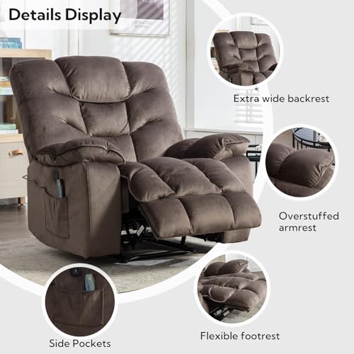 Oversized Power Recliner Chair with Massage and Heat: Wide Electric Reclining Sofa for Living Room Bedroom (No Lift)