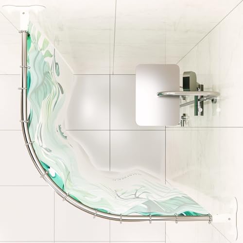 Stainless Steel Curved Shower Curtain Rod, 45 Inch Adjustable, Rustproof, Silver & White