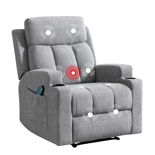Phoenix Home Gray Manual Recliner with Massage & Heat, Overstuffed Fabric, 2 Side Pockets, Remote Control