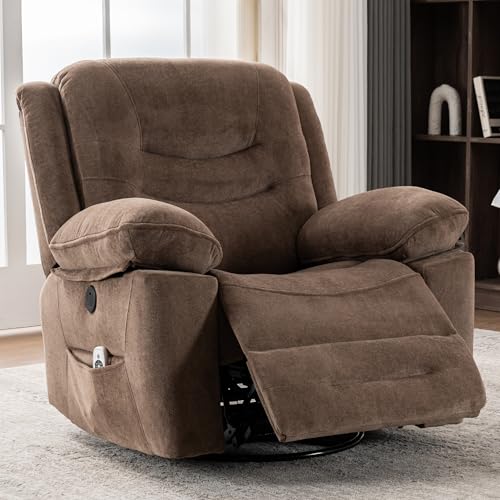 Mocha Overstuffed Electric Recliner with Massage, Heat, and Swivel Rocker